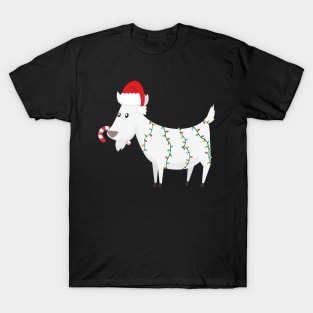 Funny Christmas Goat Wearing Santa Hat With Candy Cane T-Shirt